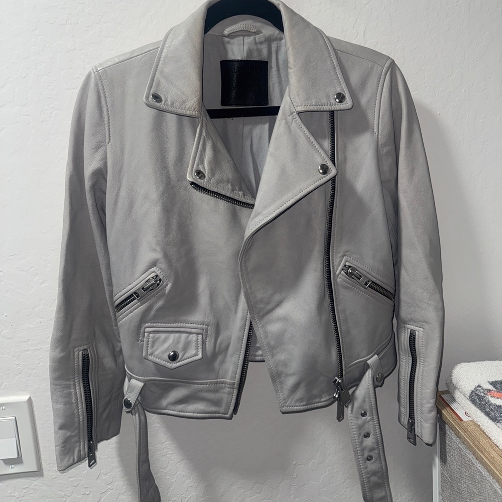 All saint light gray genuine leather jacket